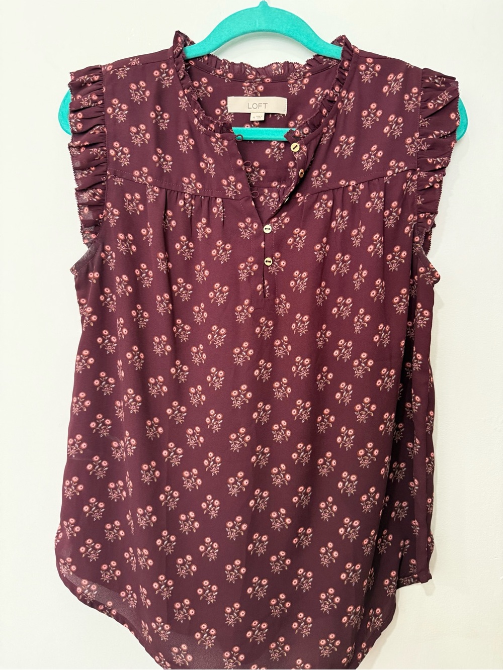 LOFT Burgundy Floral Ruffle Sleeve Camisole